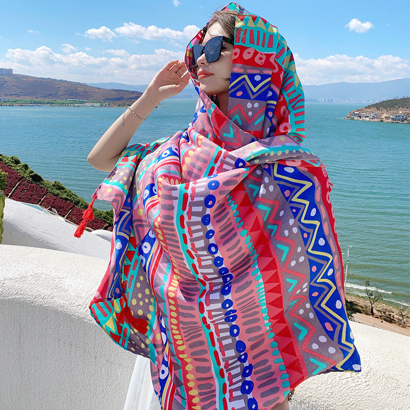 Ethnic Style Sun Protection Talma Tibet Desert Travel Thin Holiday Silk Scarf