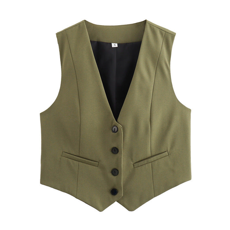 Women's Loose Button Decoration Multi-color Versatile Vest