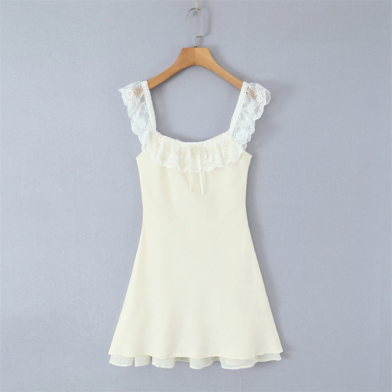 Pure Desire Ruffled Lace Patchwork Waist-slimming Dress