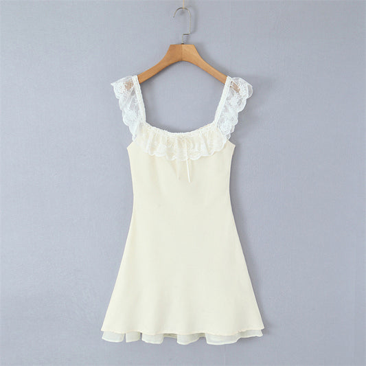 Pure Desire Ruffled Lace Patchwork Waist-slimming Dress