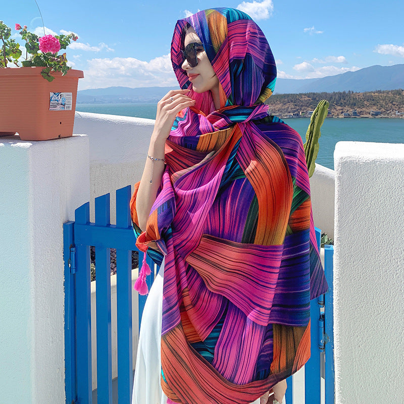Ethnic Style Sun Protection Talma Tibet Desert Travel Thin Holiday Silk Scarf