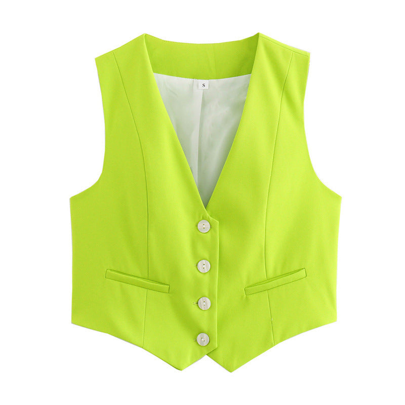Women's Loose Button Decoration Multi-color Versatile Vest