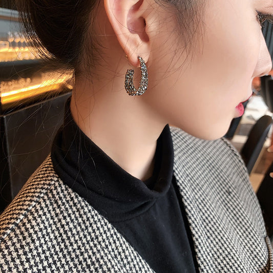 French Black Diamond Exaggerated Earrings Personality