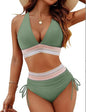 High Waisted Bikini Set With Color Blocking Drawstring Swimsuit