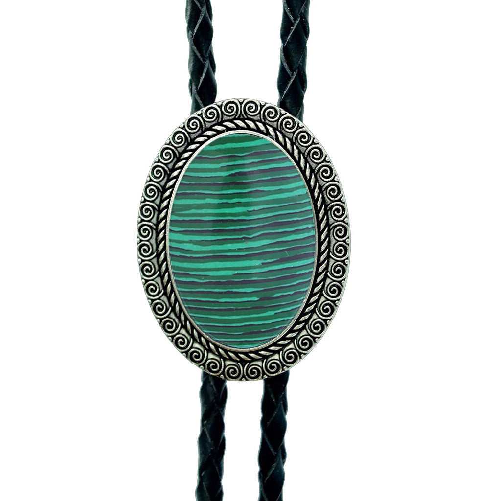 Jade Gem Bolo Tie Polo Neckline Rope Necklace