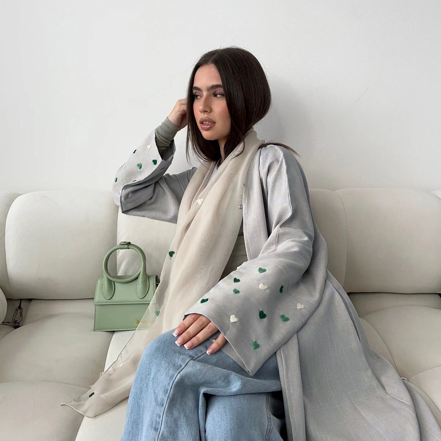 Fashion Love Embroidered DUBAI Turkish Elegant Cardigan Robe