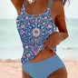 Retro Split High Waist Bikini Beach Print Strap Swimsuit