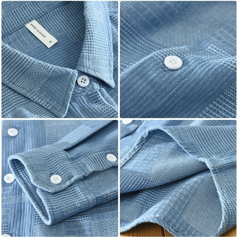 Jacquard Color Matching Casual Denim Long-sleeved Shirt Men's Loose Shirt Coat