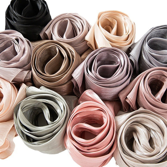 Solid Color Thin Travel Sun Protection Shawl Linen Plain Satin Scarf