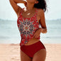 Retro Split High Waist Bikini Beach Print Strap Swimsuit