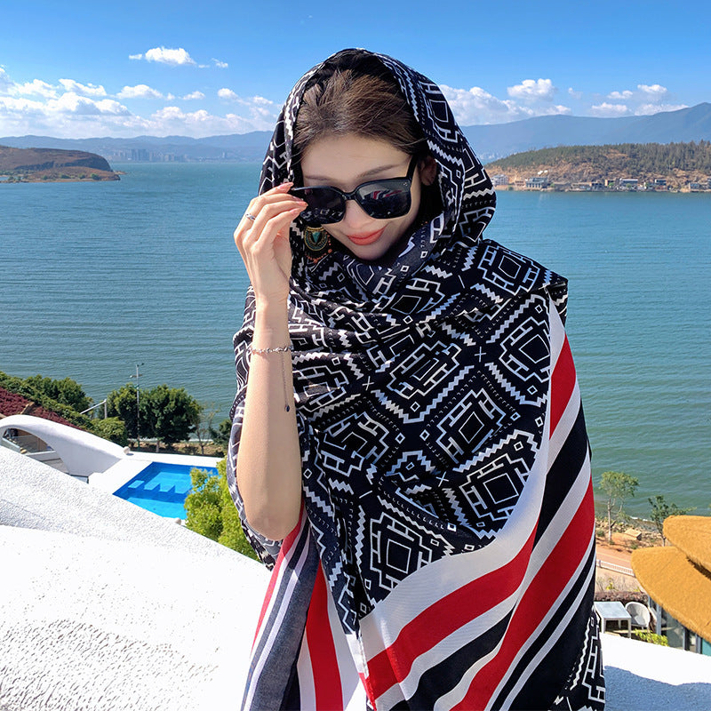 Ethnic Style Sun Protection Talma Tibet Desert Travel Thin Holiday Silk Scarf