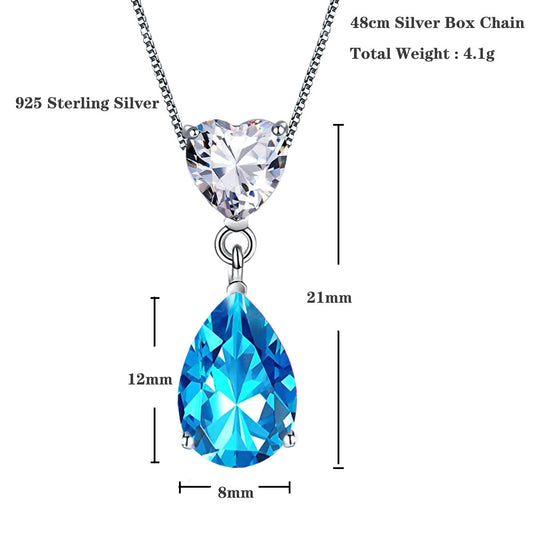 Emma Manor 925 Sterling Silver 3 Prong Pear Shape Cubic Zirconia Heart Pendant Necklace for Women,18&quot; Silver Chain with Gift Box
