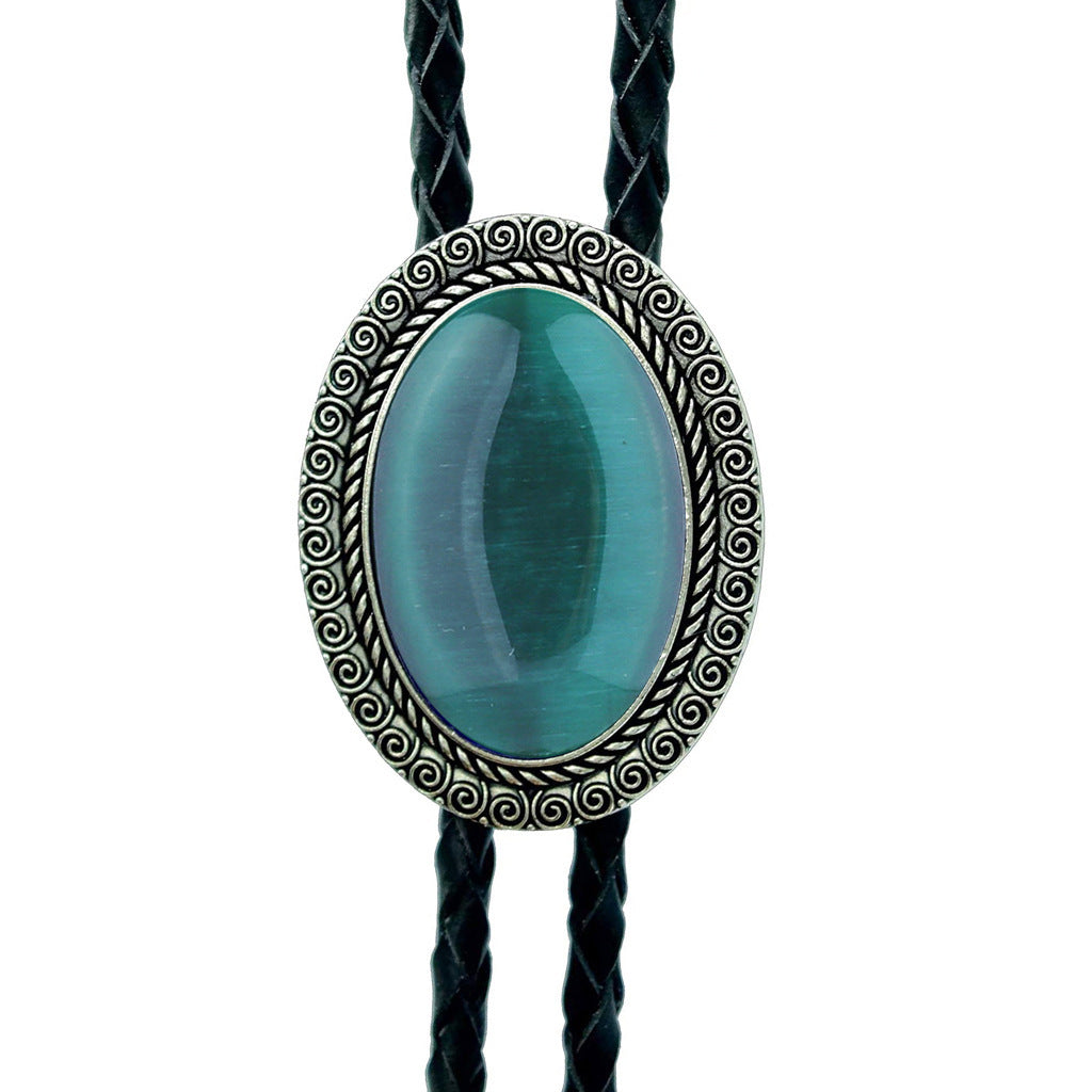 Jade Gem Bolo Tie Polo Neckline Rope Necklace