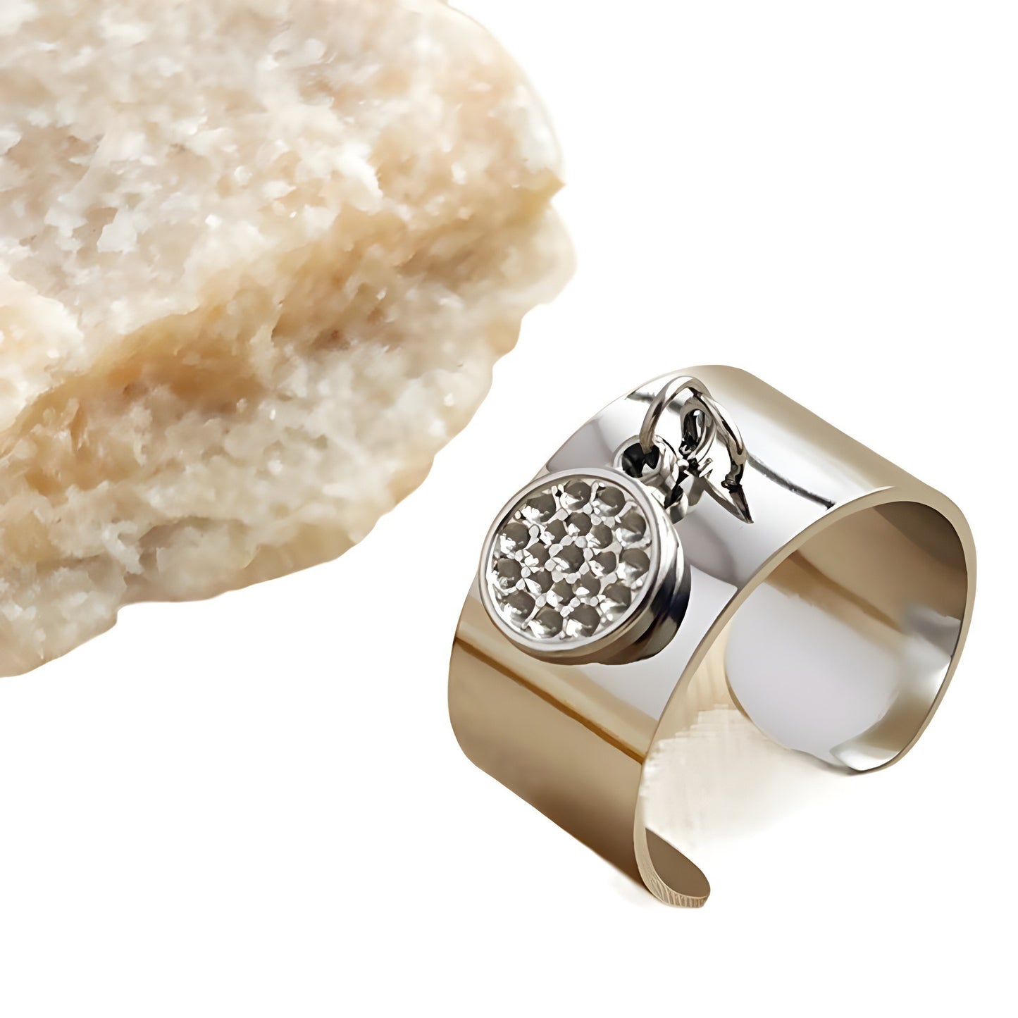 French Ins Style 18K Stainless Steel Round Pendant Ring