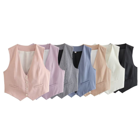 Women's Loose Button Decoration Multi-color Versatile Vest