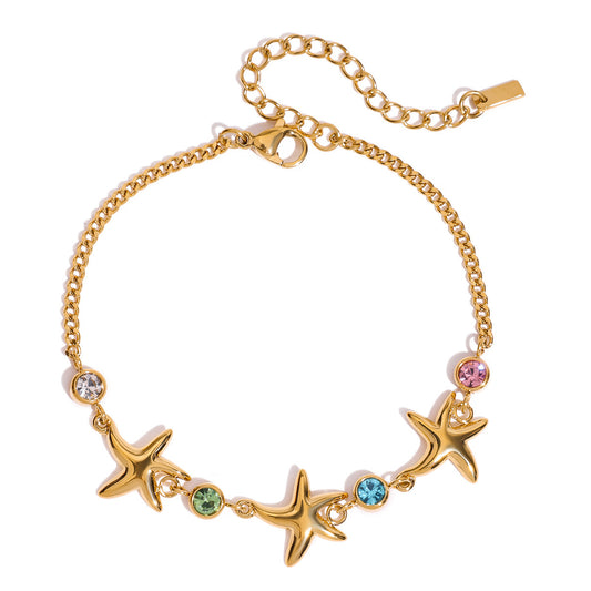 Titanium Steel Gold Color Zircon Bracelet Starfish Ornament