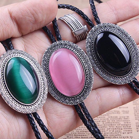 Jade Gem Bolo Tie Polo Neckline Rope Necklace
