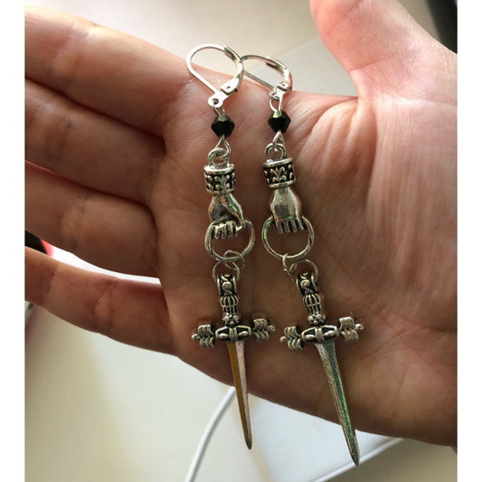 Chaoren Ancient Sword Fist Hand Crystal Earrings