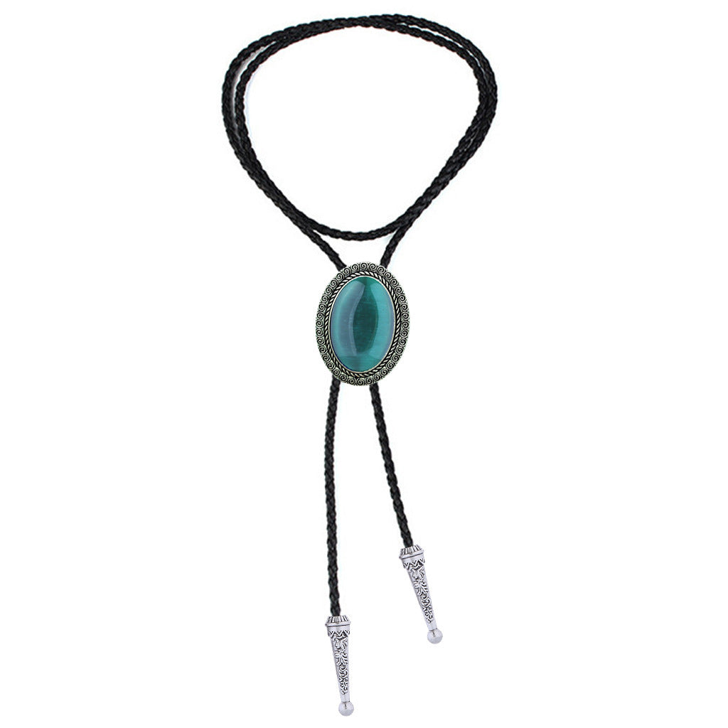 Jade Gem Bolo Tie Polo Neckline Rope Necklace