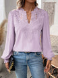 Lace Solid Color Long Sleeve Casual Women's Top