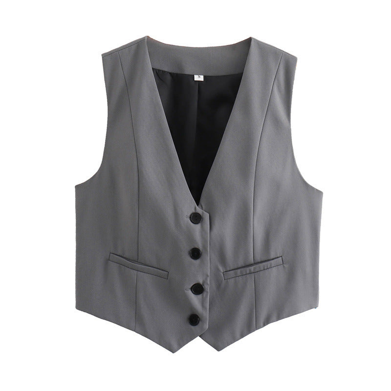 Women's Loose Button Decoration Multi-color Versatile Vest
