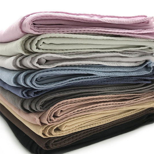 Women's Pure Color Pearl Chiffon Bubble Scarf Gauze Scarf
