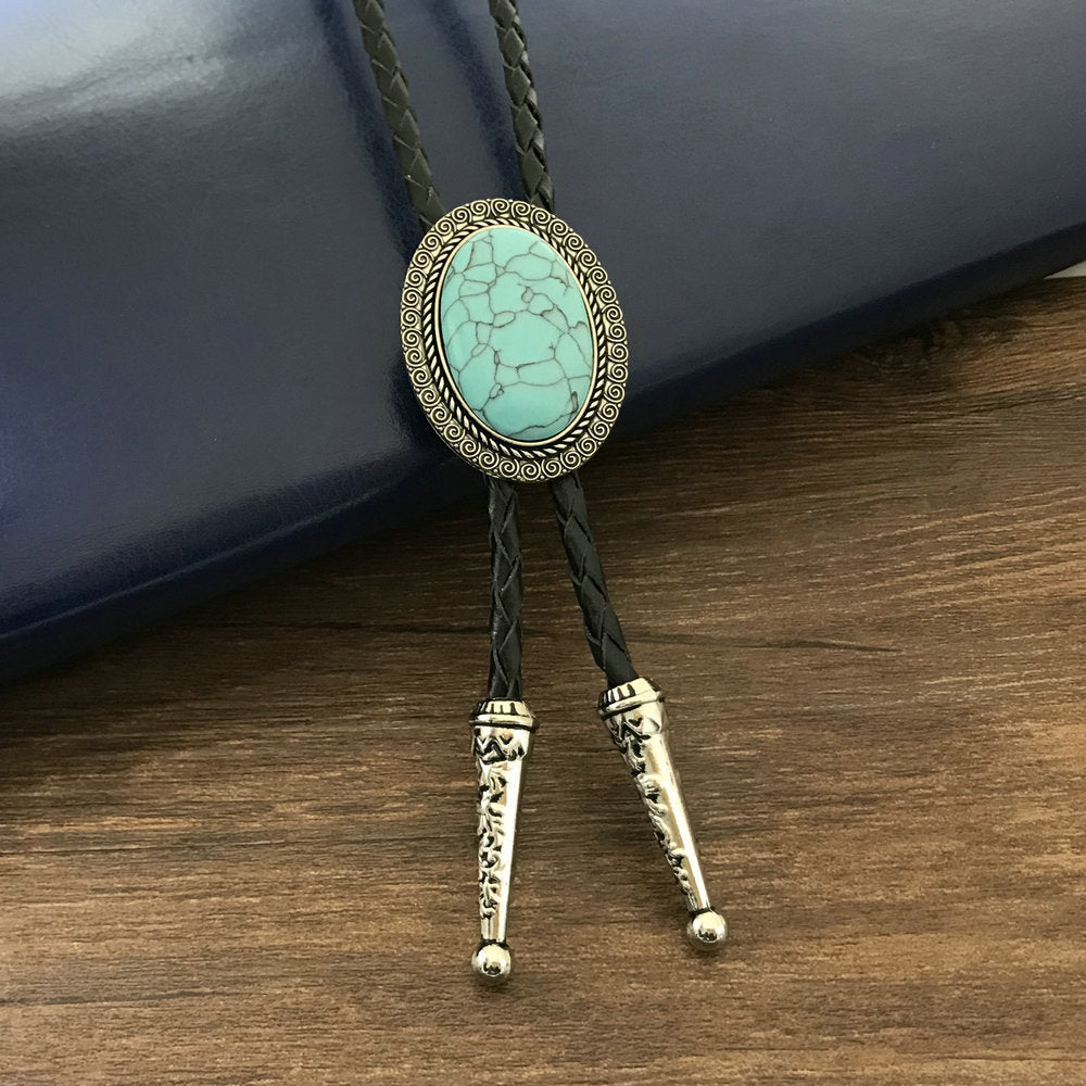 Jade Gem Bolo Tie Polo Neckline Rope Necklace