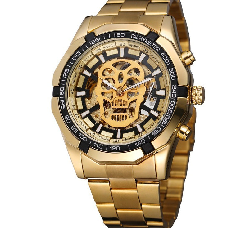 New Men&amp;#039;s Fashion Hollow Luminous Skull Automatic Mechanical Watch Ghost Head 340 Waterproof Steel Band Watch