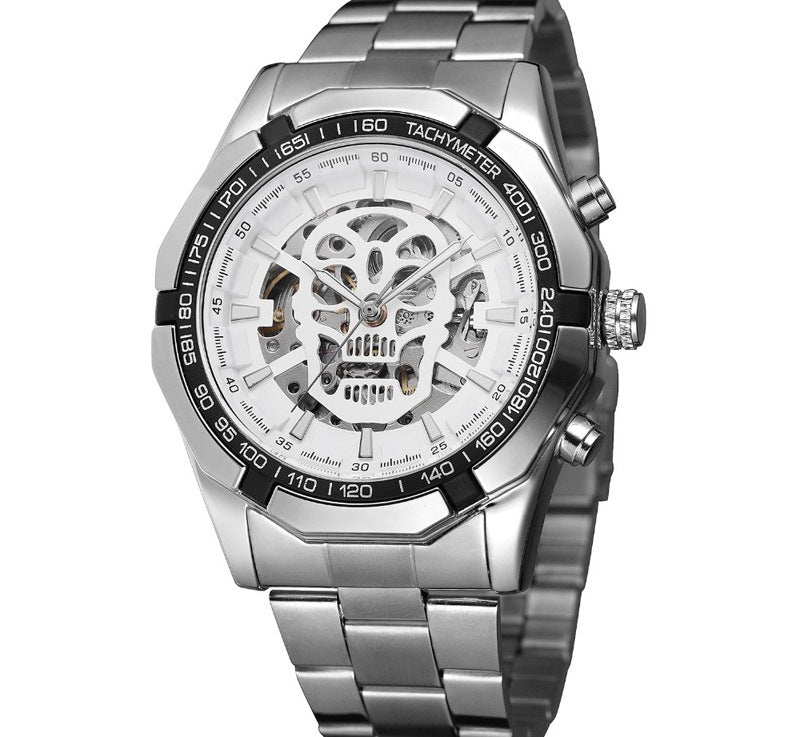 New Men&amp;#039;s Fashion Hollow Luminous Skull Automatic Mechanical Watch Ghost Head 340 Waterproof Steel Band Watch
