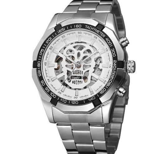 New Men&amp;#039;s Fashion Hollow Luminous Skull Automatic Mechanical Watch Ghost Head 340 Waterproof Steel Band Watch
