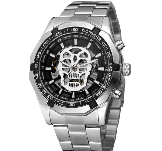 New Men&amp;#039;s Fashion Hollow Luminous Skull Automatic Mechanical Watch Ghost Head 340 Waterproof Steel Band Watch