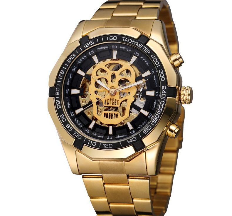 New Men&amp;#039;s Fashion Hollow Luminous Skull Automatic Mechanical Watch Ghost Head 340 Waterproof Steel Band Watch