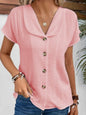 Summer Solid Color Fashion Short-sleeved Cardigan Button Women's Top