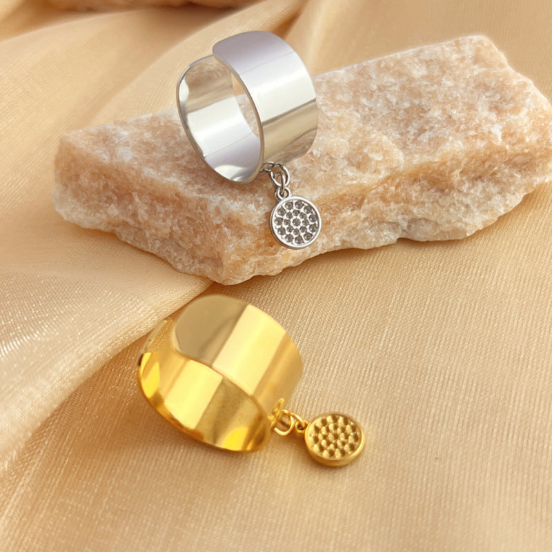French Ins Style 18K Stainless Steel Round Pendant Ring