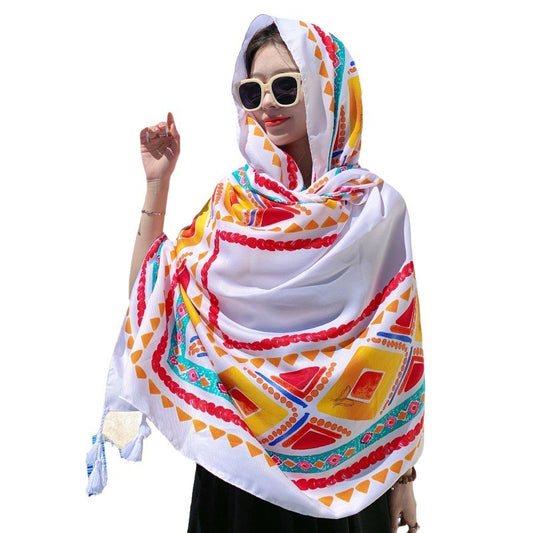 Ethnic Style Sun Protection Talma Tibet Desert Travel Thin Holiday Silk Scarf