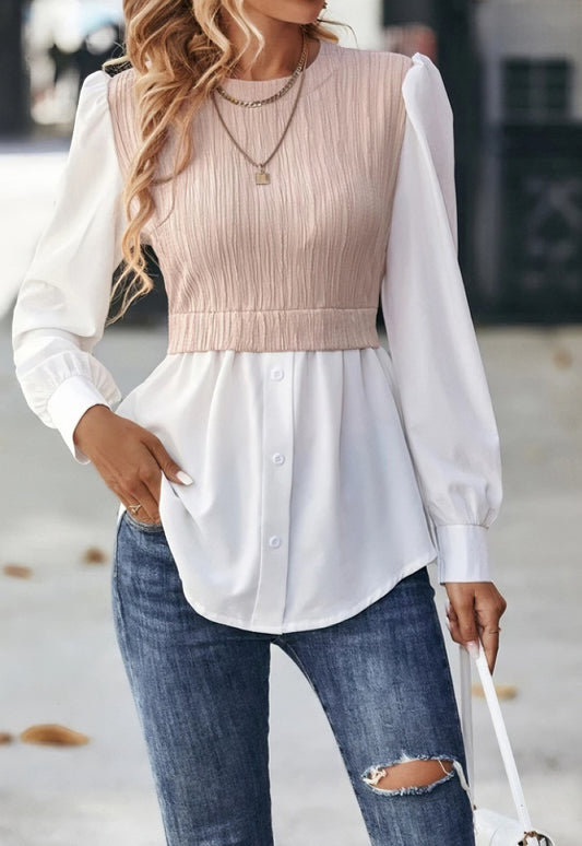 Wavy Stripes Stitching Fashion Temperament Blouse