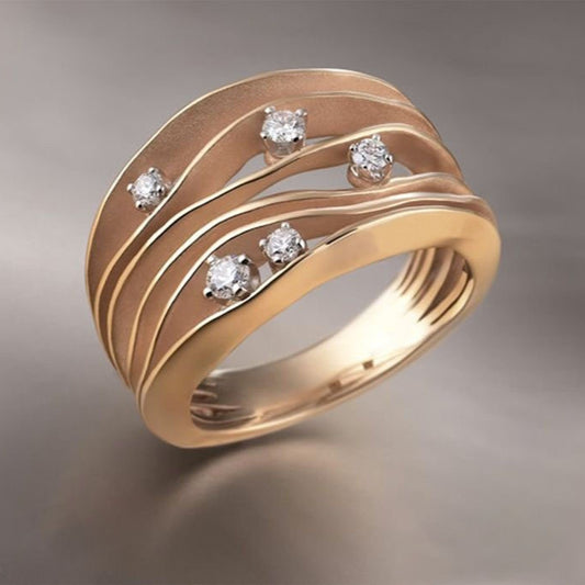 Simple Elegant Golden Diamond Women's Ring
