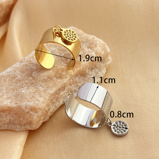 French Ins Style 18K Stainless Steel Round Pendant Ring