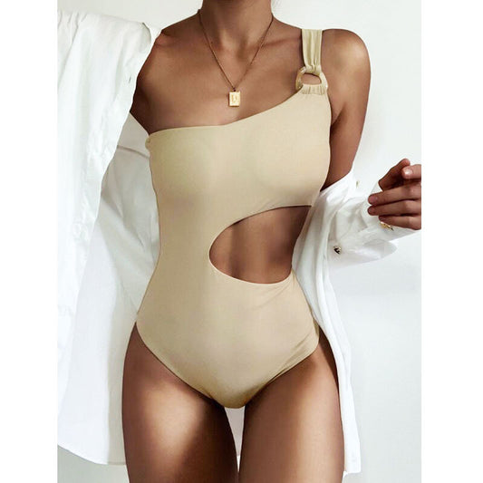 Manufacturers For Summer New Swimwear European And American Solid Color One-piece Swimsuit Women's Sexy Shoulder Strap Seaside Swimsuit