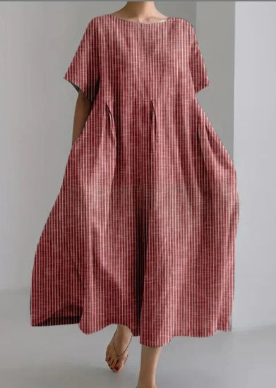 Round Neck Fashion Premium Short Sleeve Printed Dress