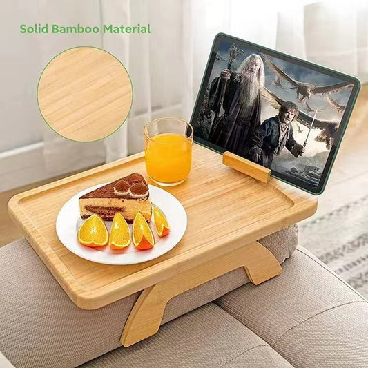 Cross Border New Product Bamboo Wooden Lazy Sofa Tray Cozy Sofa Tray Armrest Tray Snack Tray