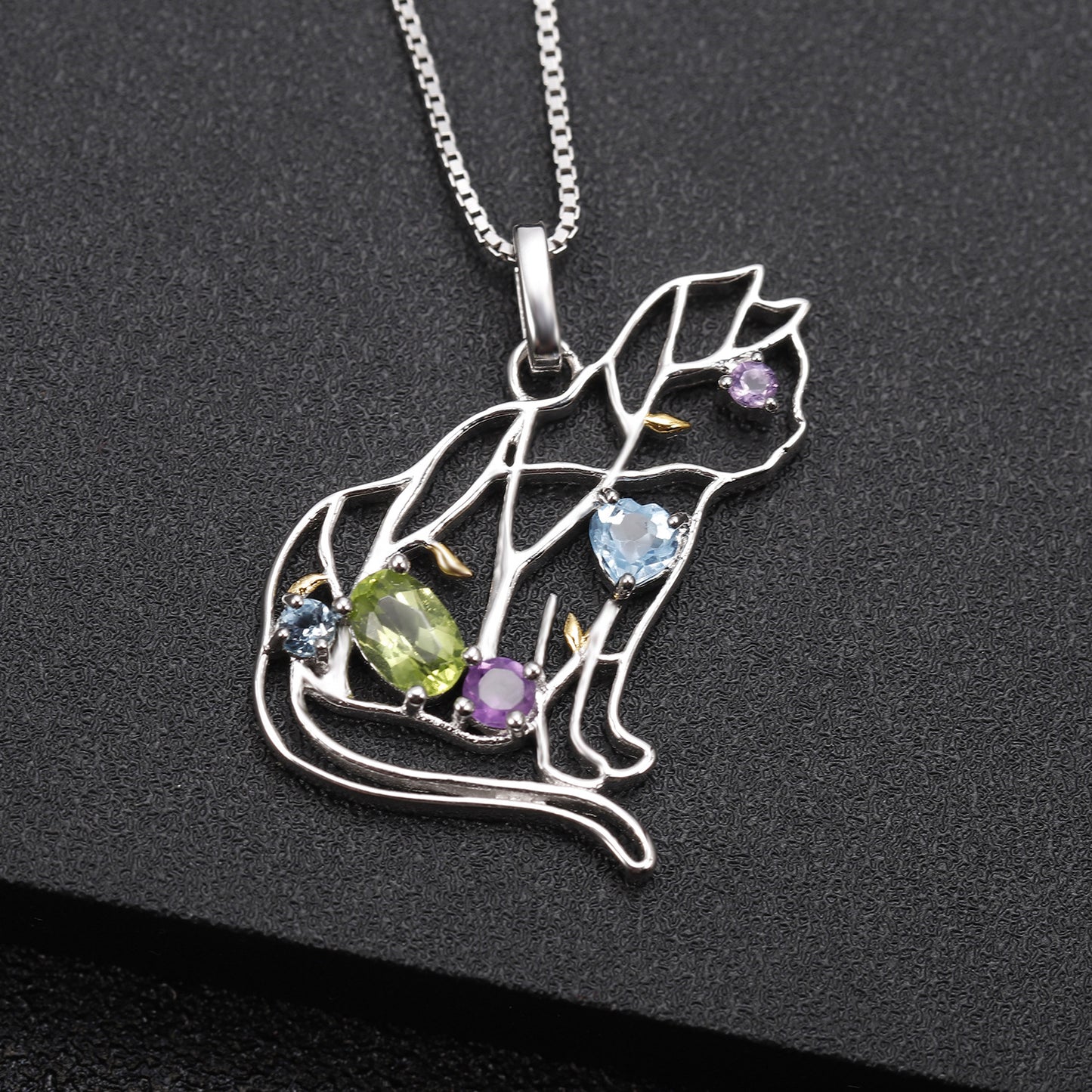 925 Silver Inlaid Natural Color Treasure Necklace Pendant