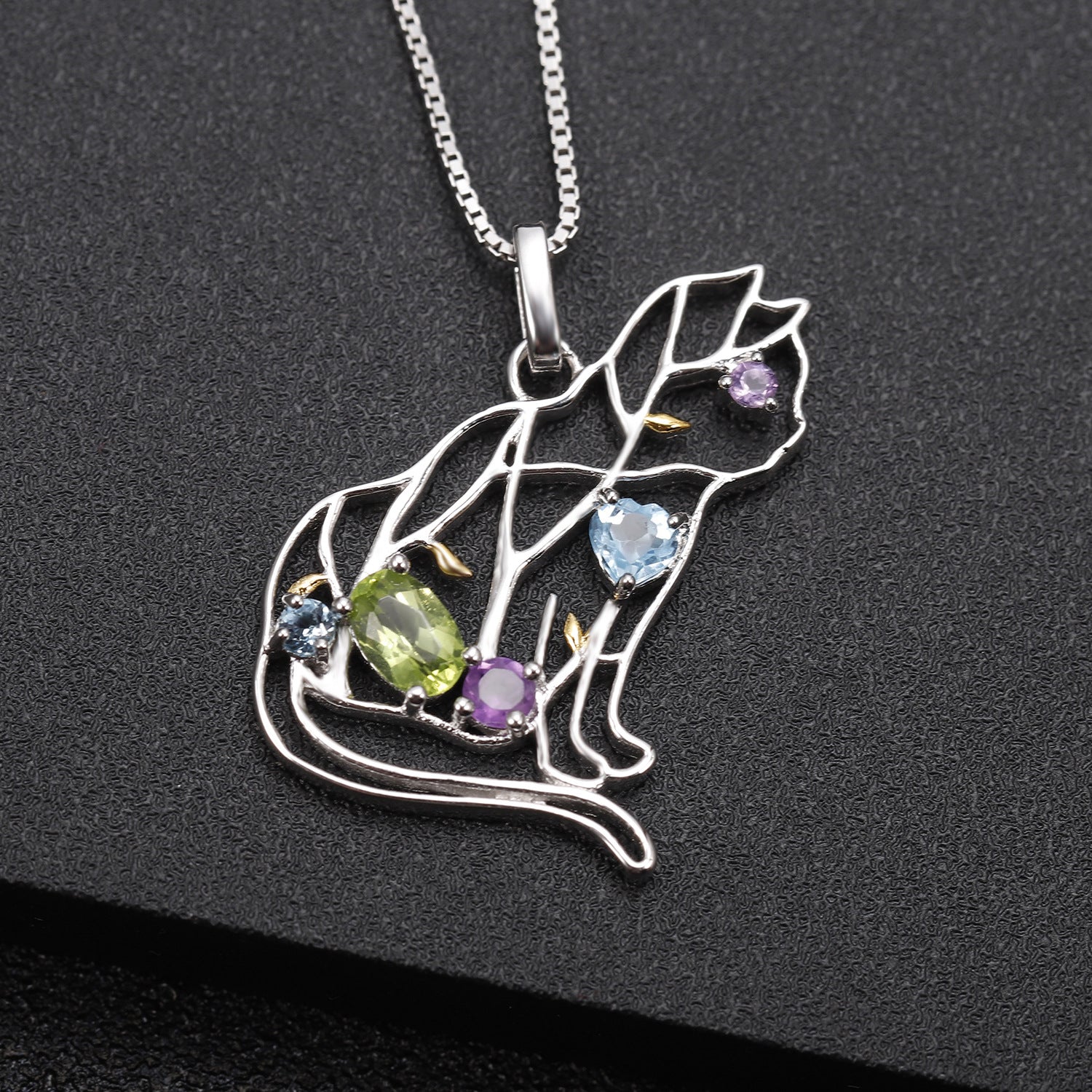 925 Silver Inlaid Natural Color Treasure Necklace Pendant