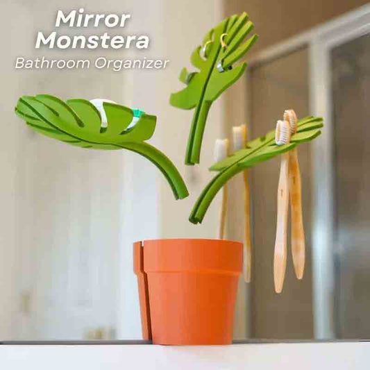 Cross-border New Mirror Monstera-Bathroom Organizer Mirror Turtle Bamboo Toothbrush Holder