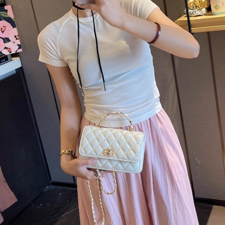 Cross-border Women's Bags Wholesale Genuine Leather Small Fragrant Style Diamond Lattice Chain Bag 2024 New Women's Bag Socialite Handbag Messenger Bag