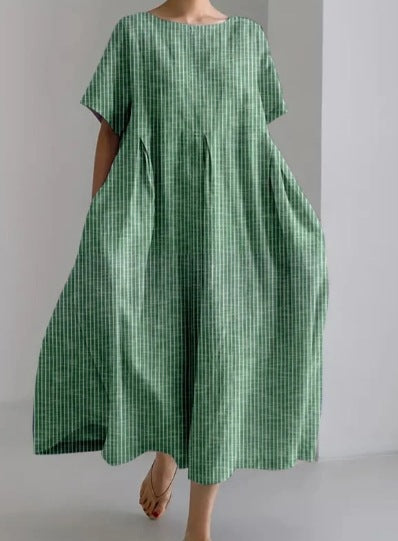 Round Neck Fashion Premium Short Sleeve Printed Dress