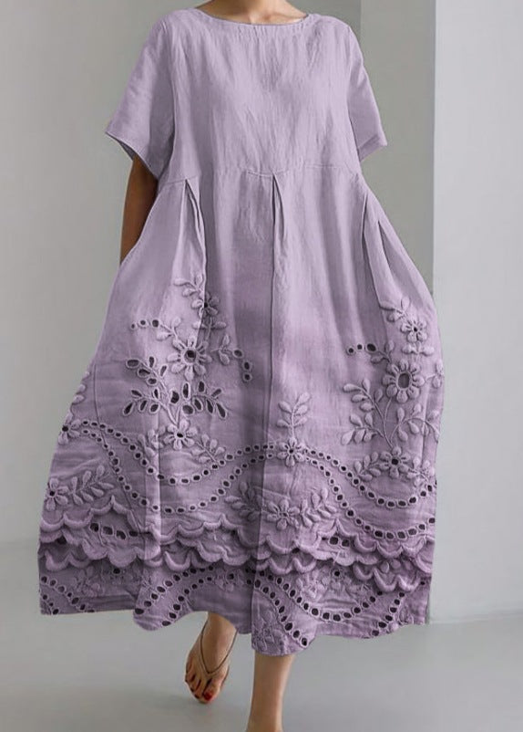 Round Neck Fashion Premium Short Sleeve Printed Dress