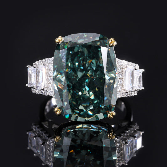 Silver High Carbon Diamond Ice Crushing Cut Fat Ring