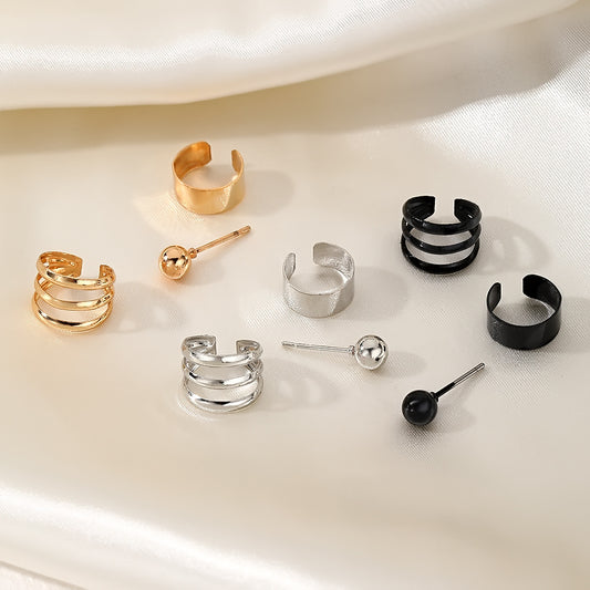 Five-piece Suit Rhinestone Butterfly Hollow Non-piercing Cartilage Earrings Fashion Star And Moon Integrated Chain Ear Clip