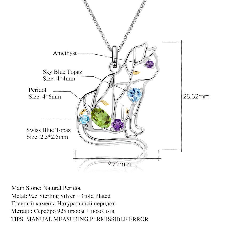 925 Silver Inlaid Natural Color Treasure Necklace Pendant